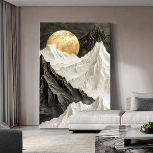 Modern Minimalist Mountain Wall Art Oil Canvas Relief Painting <b>Black</b> <b>Frame</b> Rectangle Entryway Living Room Decor - Product Image 2