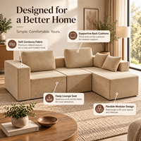 Canapé modulaire en velours côtelé souple avec revêtement PU, configuration flexible en L, assise profonde et coussins de dossier de soutien pour salon et hôtel