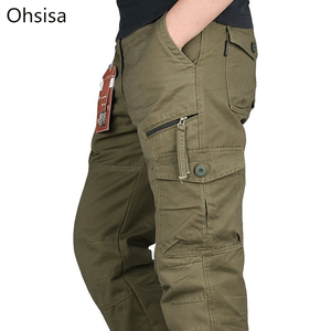 Pantalones <span class=keywords><strong>Cargo</strong></span> Largos Ohsisa Casuales para Hombre 100% Algodón para Primavera y Otoño, Overol Holgado con Múltiples Bolsillos para Exteriores - Product Image 2