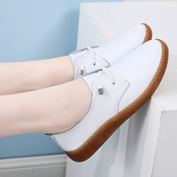 Chaussures plates en cuir véritable pour femme, style 'Maman' transfrontalier, à enfiler, respirantes, blanches, avec bande élastique et bout en caoutchouc