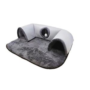 Lit-caverne pour chat et tapis de couchage pour chien avec double ouverture, lavable, 2 en 1, lit tunnel pour chat solide, chaud et confortable pour l'hiver - Product Image 6