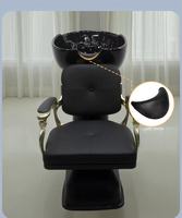Fauteuil de lavage multifonctionnel moderne et durable en cuir avec bac en céramique pour salon de beauté et barbier (vente en gros)
