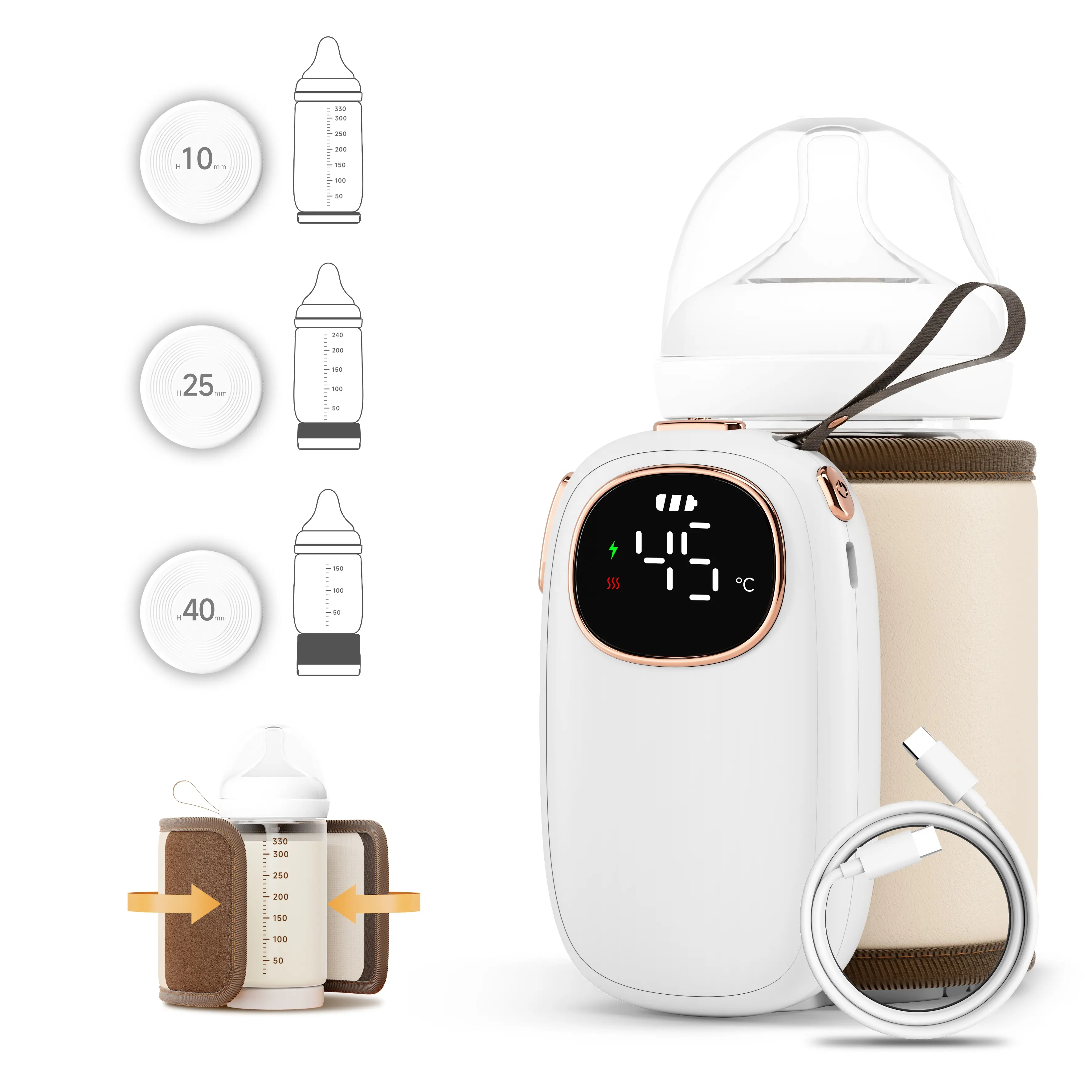 Chauffe-lait de voyage à chauffage rapide 18w 8000mAh utilisable à long terme pour les bébés et les adultes pour garder le lait au chaud partout