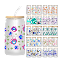 Bleu mauvais œil 16OZ UV DTF tasse Wrap transferts autocollants pour Libbey verre peut tasses gobelet étanche artisanat mexicain Culture enveloppes