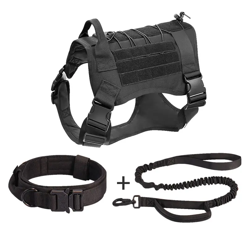 Large harness Chest Heavy Duty Custom logo Adjustable Luxury Fancy Fashion Tactical Dog Collar and Leash Set