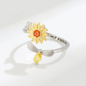 Anillos Vintage de girasol para mujer estilo coreano anillo de dedo de apertura ajustable joyería de novia <span class=keywords><strong>Gif</strong></span> - Product Image 1