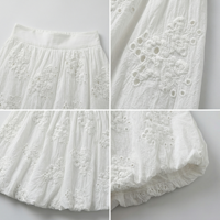 Ensemble deux pièces blanc sur mesure OEM, taille haute, sans manches, avec mini-jupe bouffante en coton brodée de fleurs, tenue de soirée élégante