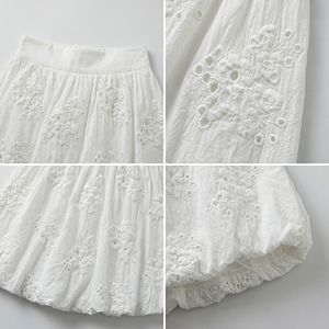 Set Due Pezzi Personalizzato OEM Bianco a Vita Alta Senza Maniche con Ricamo Floreale in Cotone e Minigonna a Palloncino, Elegante Outfit da Festa - Product Image 3