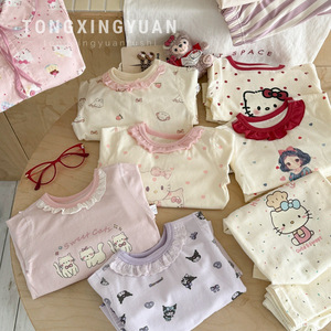 Tongxingyuan Girls Pajamas Set Cotton Cartoon Print Soft Breathable Sleepwear For Kids Size 90 100 110 120 130 140 - Product Image 1
