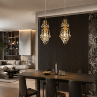 Goldfarbene Kristall-Pendelleuchte mit tropfenförmigen Prismen für Eingangsbereich, Nachttisch, Flur, Esszimmer, Hotel, Restaurant