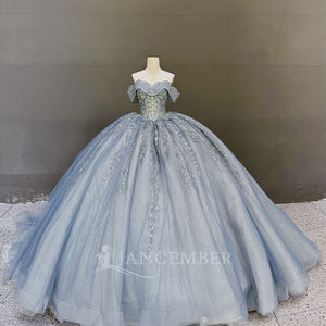 <b>Blue</b> Sweetheart Candy Color Quinceanera <b>Ball</b> <b>Gown</b> Floor-Length Party Dress with Appliques Lace Embroidery Beads LSMC75 - Product Image 3