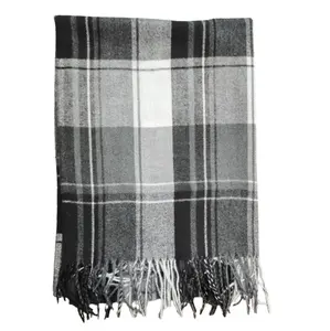 2023 new fashion European luxury men's business scarf men's warm cashmere scarf black and white plaid scarf
