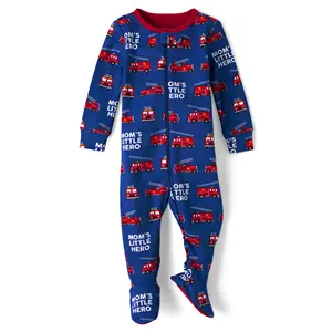 Pyjama une pièce à manches longues 100% coton avec fermeture éclair sur le devant pour bébés et tout-petits garçons