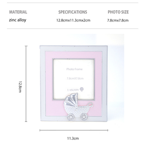 Cadre photo carré rose en alliage de zinc OEM personnalisé pour poussette, bordure simple, 7,8 cm, cadeau de naissance en métal - Product Image 2