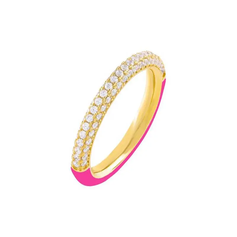 Milkye 현대 디자인 실버 네온 핑크 에나멜 보석 우아한 반지 스택 포장 cz 밴드 반지