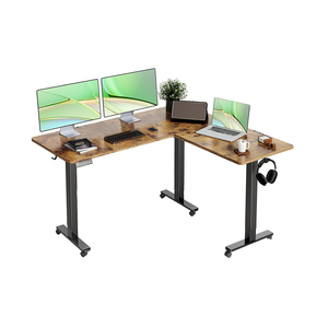 Electric Smart Modern L-Shaped Convertible Sit-Stand Height Adjustable Office Desk Dual Motor Stainless Steel Frame <strong>Wood</strong> <strong>Desktop</strong> - Product Image 1