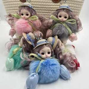 Encantador Llavero para Coche con Muñeca de Ojos Grandes de Peluche y Lazo de Tulipán, con Pompón de Piel de Zorro Auténtica, Adorno para Bolso, Regalo para Niñas, Mini Adorno de Moda - Product Image 3