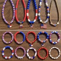 Coffret de perles en argile polymère pour la Fête de l'Indépendance, perles rondes intercalaires rouges, bleues et blanches, breloques patriotiques en forme d'étoile pour la fabrication de bracelets DIY