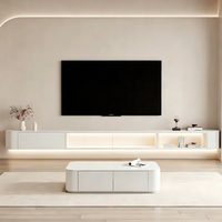 Soporte de TV de Pared de Madera Blanca de Lujo, Nuevo Diseño de Consola Flotante para Equipos Multimedia con Unidad LED, Soportes de TV de Lujo