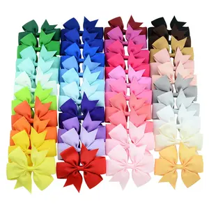 Cute Kids Hair Bows 40 Color Hot Sale Six Ear Solid Rib with Fishtail Bow Hairpin Hair Jewelry Children's Headwear