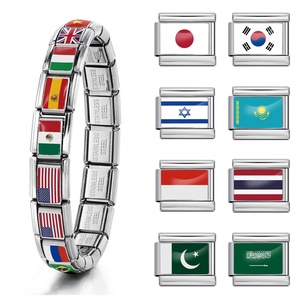 All'ingrosso bandiera nazionale in acciaio inox italiano bracciale paesi asiatici bandiere bracciali lucenti ciondoli link per bracciale - Product Image 1