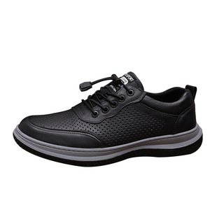 Chaussures bateau pour hommes en cuir respirant à lacets, bout rond, couleur unie, semelle intermédiaire en EVA, semelle extérieure en caoutchouc, style décontracté - Product Image 4
