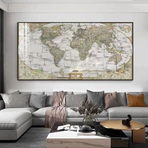 <span class=keywords><strong>Mapa</strong></span> Retro <span class=keywords><strong>del</strong></span> <span class=keywords><strong>Mundo</strong></span>, Decoración de Sala de Estar, Pintura para Pared de Fondo de Sofá, Versión Horizontal, Pintura Grande para Pared de Oficina - Product Image 1