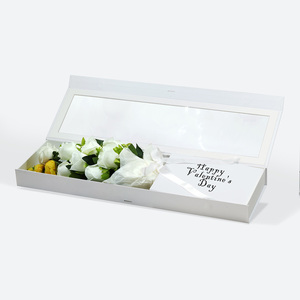 Stock <b>White</b> Clear Window Lid Shallow 60cm Cardboard Rose Flower Retail Packaging Gift <b>Box</b> - Product Image 1