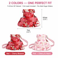 Harnais-robe 2-en-1 pour Sugar Glider, coupe 3D, en velours doux, laisse de 1,5 m, 2 couleurs, motif floral cerise rouge et rose, pour les sorties