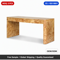 Bureau en bois de burl avec cascade de tiroirs et côtés en dalle, bureau moderne pour bureau à domicile, bureau contemporain en cascade pour maison et hôtel