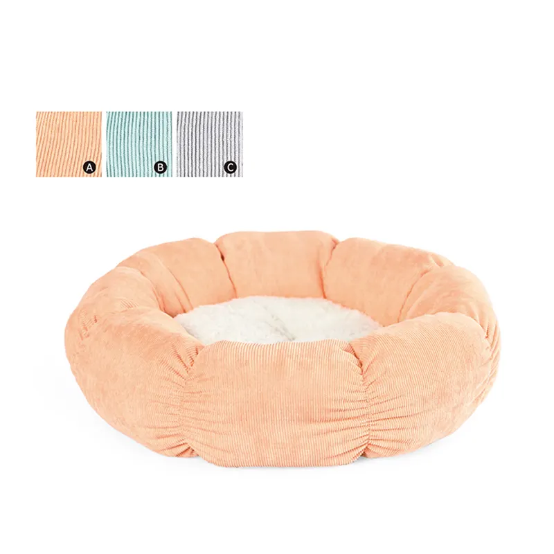 Cute Style Corduroy Fabric Luxury Small Dog Puppy Bed Warm Soft Pet Round Bed