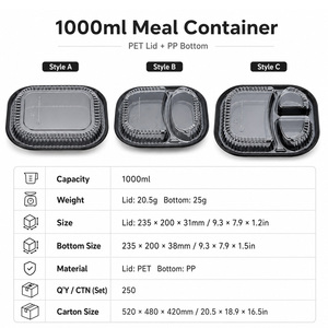 Bandeja de almuerzo desechable de PP de 2 compartimentos con tapa transparente de PET, contenedor de alimentos de plástico a prueba de fugas de calidad alimentaria para catering. - Product Image 5