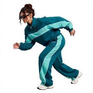 Conjunto Deportivo de Felpa para Mujer, Top con Cierre de Cremallera, Pantalones Anchos, Ropa Casual de Calle, Conjunto de Dos Piezas, Ropa Deportiva Premium - Product Image 1