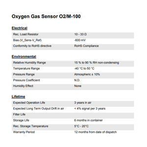 Sensor de Oxígeno Membrapor O2/M-100, Sensor Electroquímico Ambiental, Cumple con RoHS de Suiza - Product Image 1