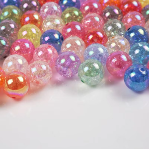 Perles acryliques en vrac de 16 mm, couleur AB irisée, effet craquelé, plaquées, pour accessoires de cheveux, bijoux DIY, perles en verre lampwork - Product Image 2