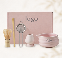 Ensemble d'accessoires pour matcha japonais, MOQ 20 pièces, fouet à matcha rose, bol à matcha, support en céramique pour fouet, kit de cérémonie fait main, personnalisable