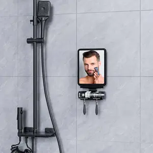 Makeup Square Black Wall Mounted Waterproof Shower Mirror Fogless For Shaving With Razor Holder Anti Fog Mirror