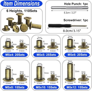 110 Sets de <span class=keywords><strong>Remaches</strong></span> de Doble Capa de Hierro Surtidos para Decoración Ecológica, Reparación de Cuero, Cinturones, Bolsos, Zapatos, Carteras y Encuadernación - Product Image 4