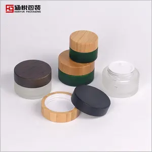 Frasco de vidrio esmerilado con tapa de bambú para crema facial, frasco vacío de vidrio, 200ml, 150 ml, 100 ml, 50 ml, 30 ml, 15 ml
