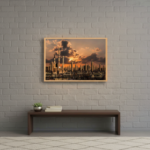 <b>Islamic</b> Sunrise Landscape Printed Canvas Artwork - Masjid Nabawi,1P-Natural <b>Framed</b> - Product Image 3
