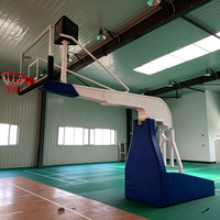Support de basketball hydraulique portable, réglable en hauteur, avec panneau en verre trempé, cadre métallique robuste, pour extérieur