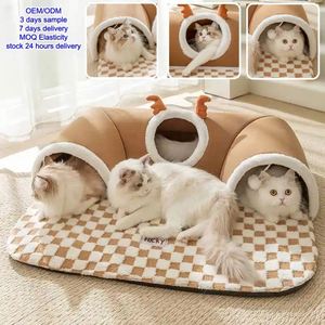 Cat Tunnel Small Animals Eco-friendly Durable Soft Tunnel <b>Bed</b> Pet Warm Play Sleep Integrated Detachable Washable Oxford Material - Product Image 1