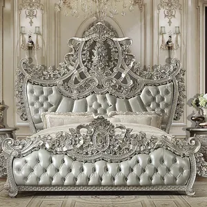 Estilo americano escultura em madeira clássico antigo mobiliário doméstico conjuntos de quarto luxuoso cama king size real