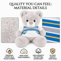Ours en peluche gris de 20 cm, jouet en peluche assis, animal en peluche doux avec chemise rayée pour enfants