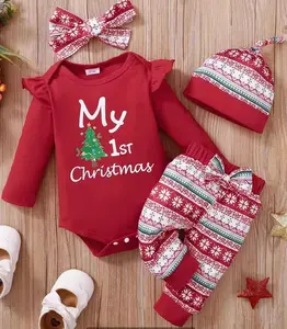 Conjunto de roupas de Natal para bebês e crianças pequenas, chapéu, macacão e calças, chapéu de natal para bebês, roupas de inverno para meninos e meninas, novidade de 2024