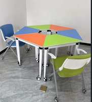 Bureau d'étudiant hexagonal moderne en métal pour laboratoire scolaire avec chaise - Personnalisé pour les salles de lecture