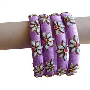 Bracelets ethniques plaqués or avec zircon floral pour femmes, bijoux de mariage en alliage, couleurs rose, bleu, orange, turquoise, marron, argent - Product Image 6