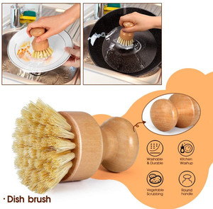 Natural Coconut Sisal Palm Fiber Compostable Bamboo <strong>Wood</strong> Kitchen Dish Brush <strong>Set</strong> Dish <strong>Cleaning</strong> Brush Pot Kitchen Scrub Brush <strong>Set</strong> - Product Image 2