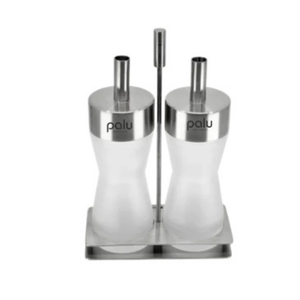Juego de 2 Botellas de Vidrio para Aceite y Vinagre Palu con Soporte de Acero Inoxidable, Dispensador Premium para Restaurante, Hotel, Hogar y Cocina - Product Image 1