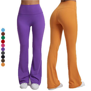 도매 사용자 정의 높은 허리 엉덩이 리프트 원활한 부츠 다리 레깅스 브러시 패브릭 피트니스 운동 야외 요가 플레어 바지 - Product Image 1